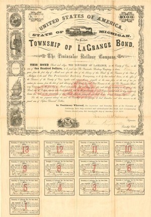 Peninsular Railway Co. - Township of La Grange Bond